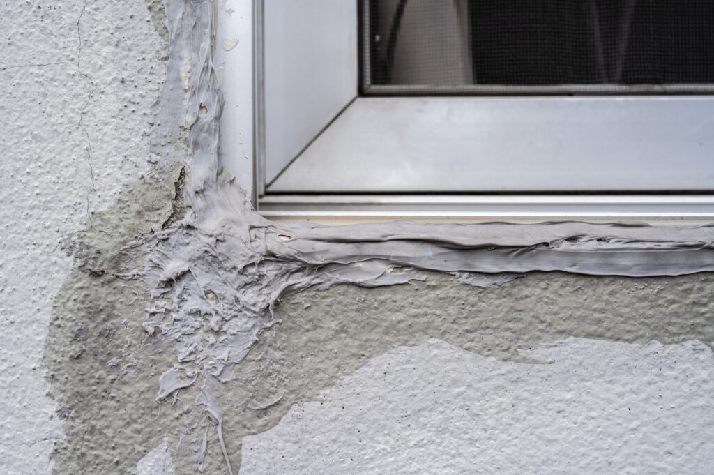 Deteriorated sealant at an exterior window frame and stucco joint